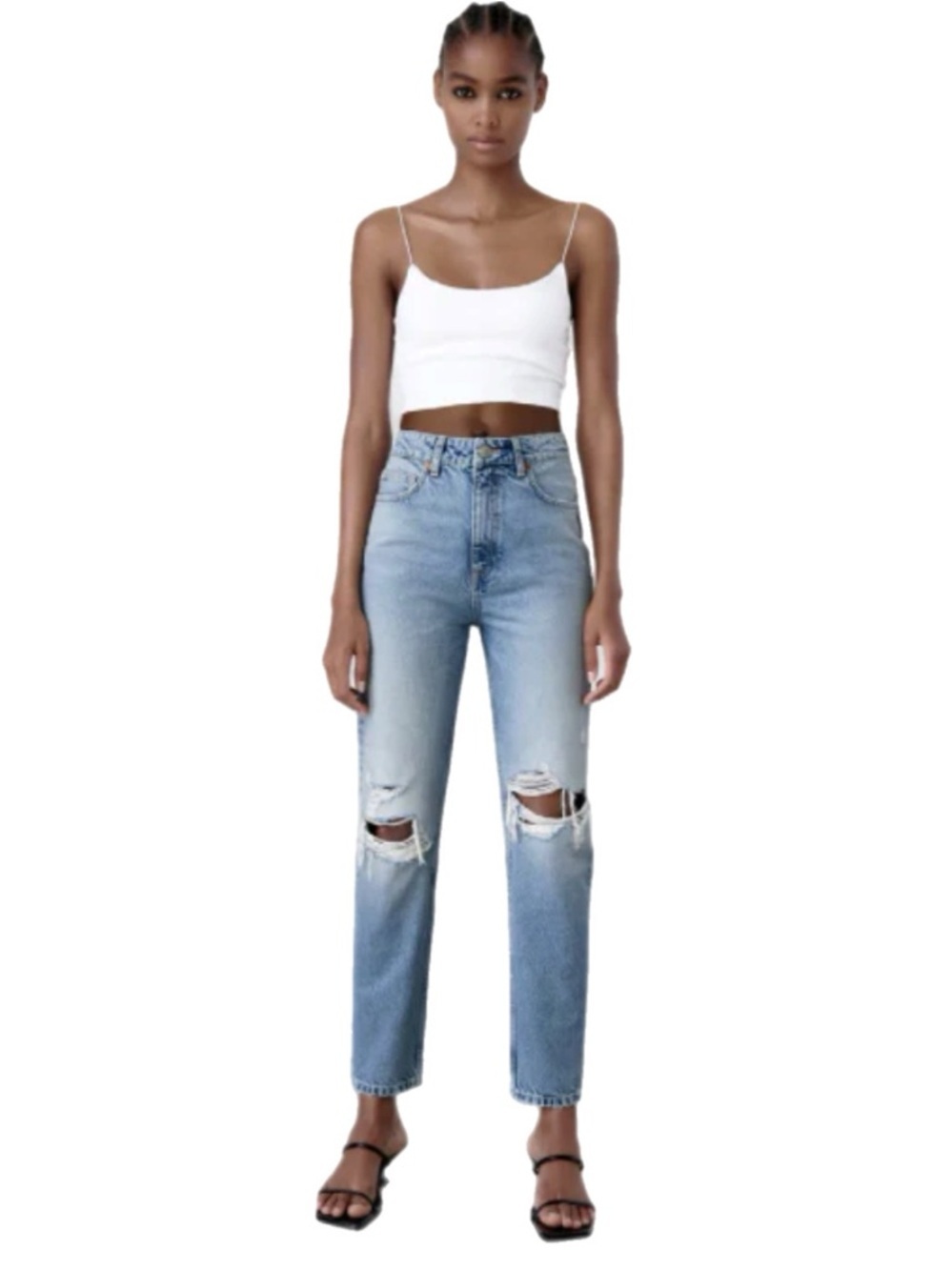 Zara Mom Fit High Rise Ankle Jeans in Distressed Wash Size 6